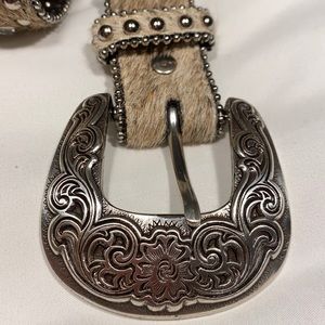 Nocona Calf Hair Rhinestone Leather Belt size 28